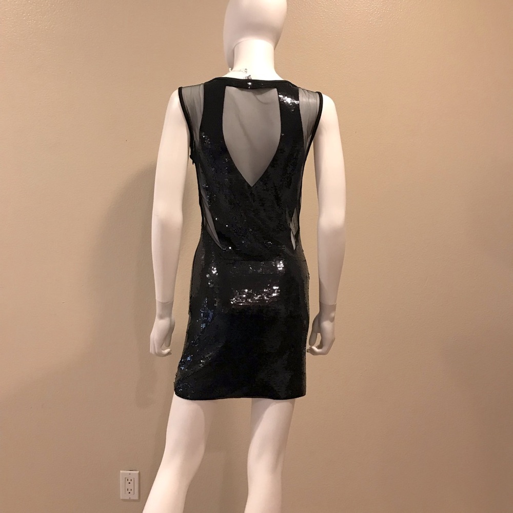 Black Sequins Mini Dress NEW Womens Size XS Extra Small Mesh Party Club Chic - Picture 3 of 14